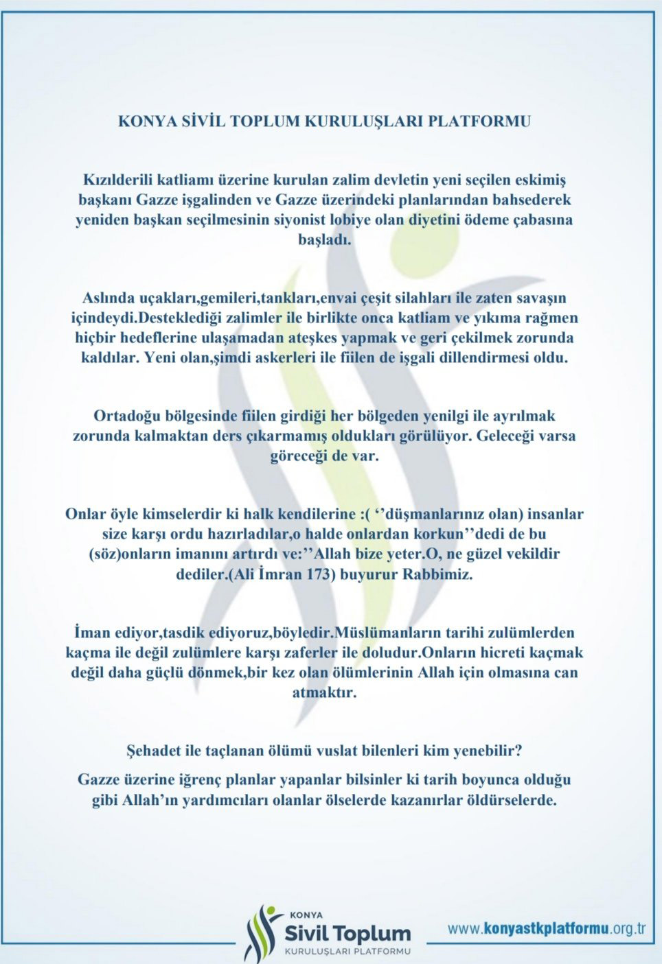 KONYA STK FİLİSTİN BASIN AÇIKLAMASI || Konya STK Platformu