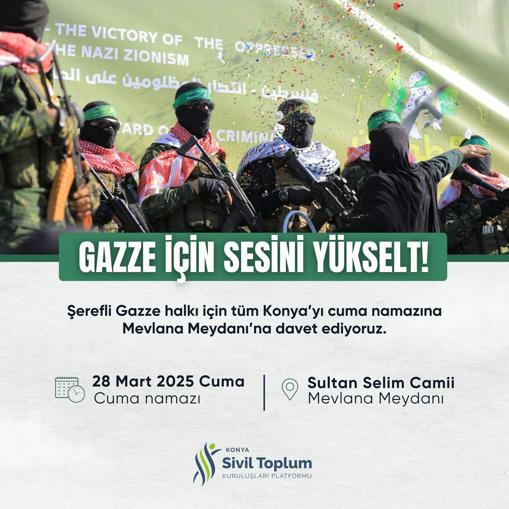 "Gazze İçin Sesini Yükselt" mitingi yoğun katılım gerçekleşti. || Konya STK Platformu